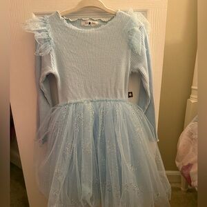 Petite Hailey Light Blue Long Sleeve Dress with Tulle Skirt
